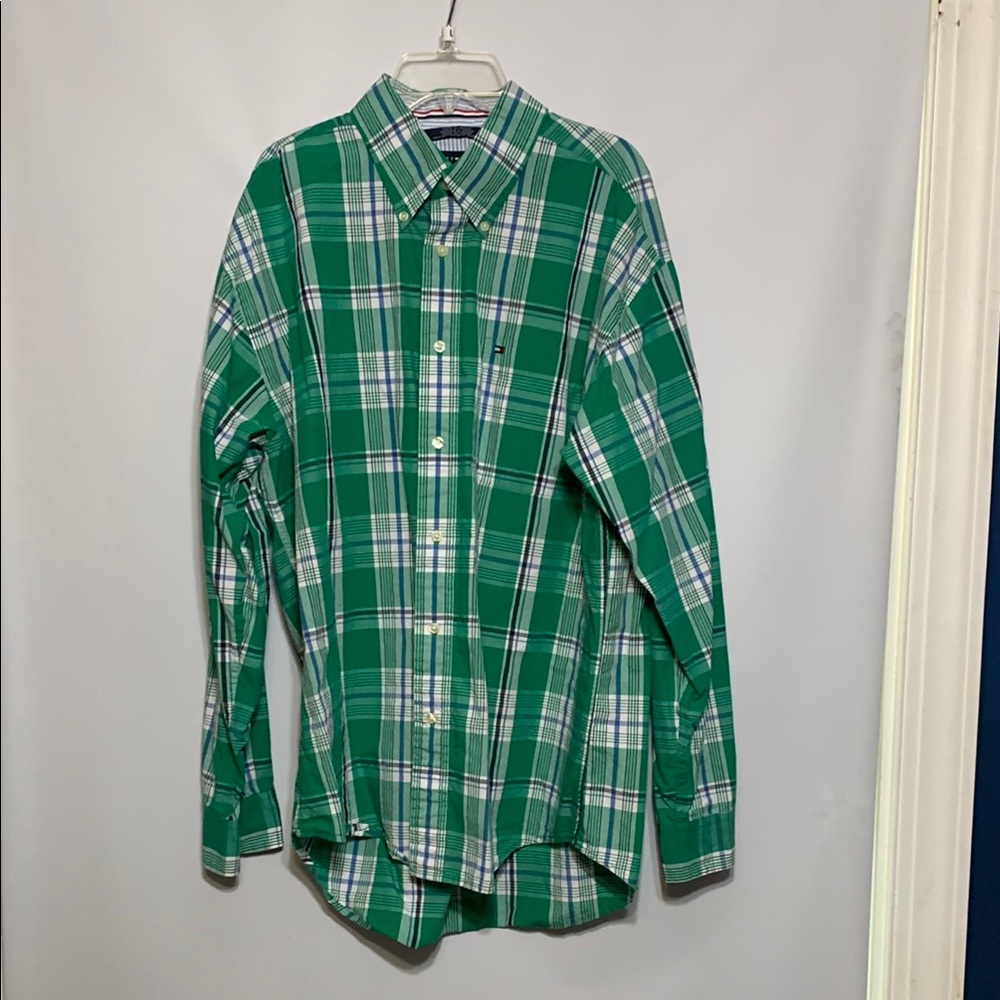 Tommy Hilfiger Green and White Casual Button Down Shirt